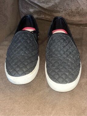 Black Quilted Slip-On Sneakers with White Soles